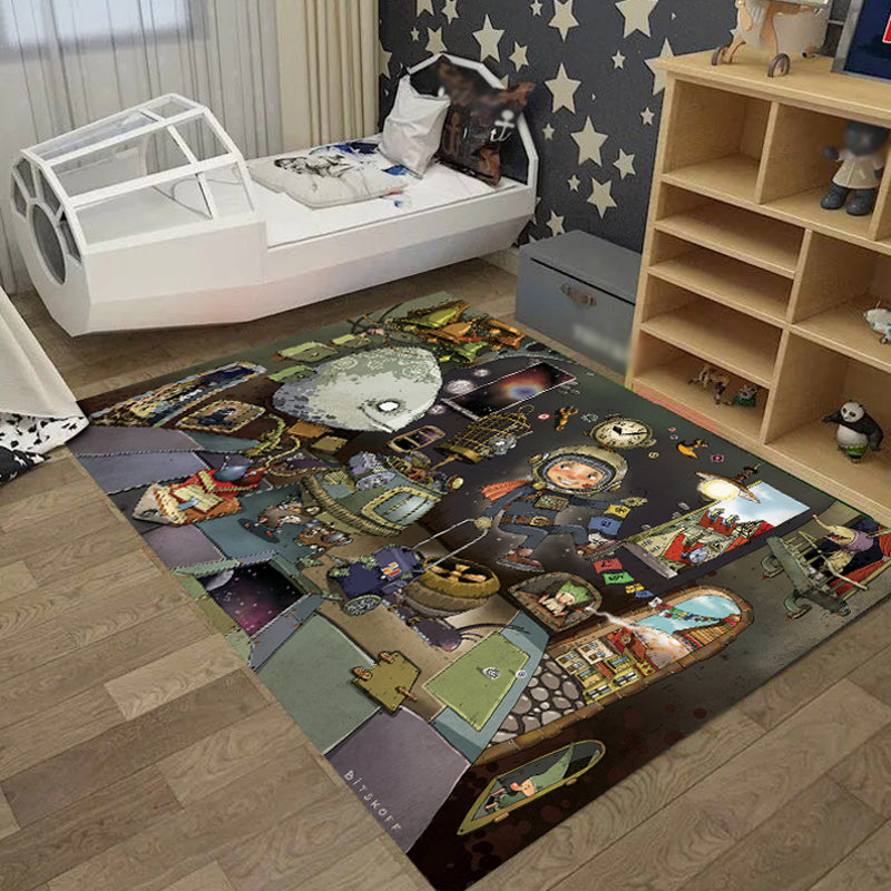 Cool Kids Rug Dark Color Fantasy World Area Carpet Anti-Slip Backing Washable Rug for Child Room Black Clearhalo 'Area Rug' 'Rug' 1927632
