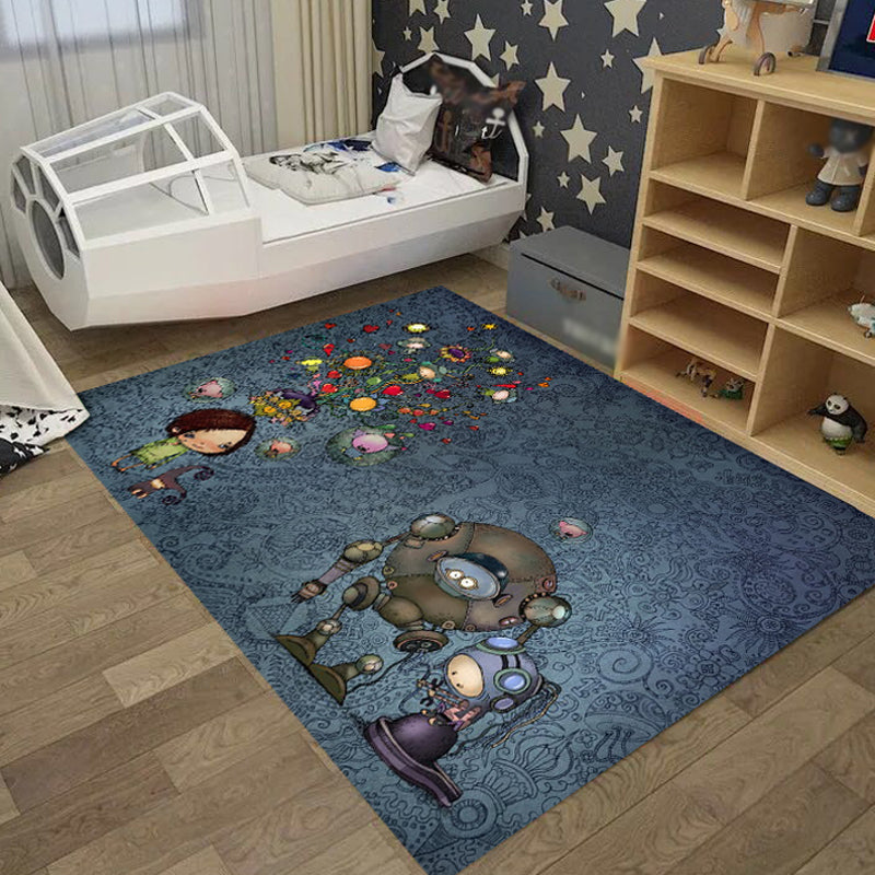 Cool Kids Rug Dark Color Fantasy World Area Carpet Anti-Slip Backing Washable Rug for Child Room Antique Blue Clearhalo 'Area Rug' 'Rug' 1927633