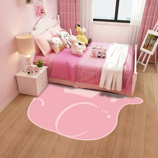 Creative Pastel Cartoon Rug Synthetics Animal Pattern Rug Stain-Proof Non-Slip Carpet for Kids Bedroom Pink