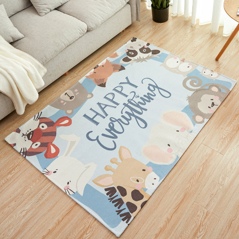 Kids Style Nursery Rug Multi Color Animal Carpet with Script Synthetics Non-Slip Backing Stain Resistant Rug Blue Clearhalo 'Area Rug' 'Rug' 1927701