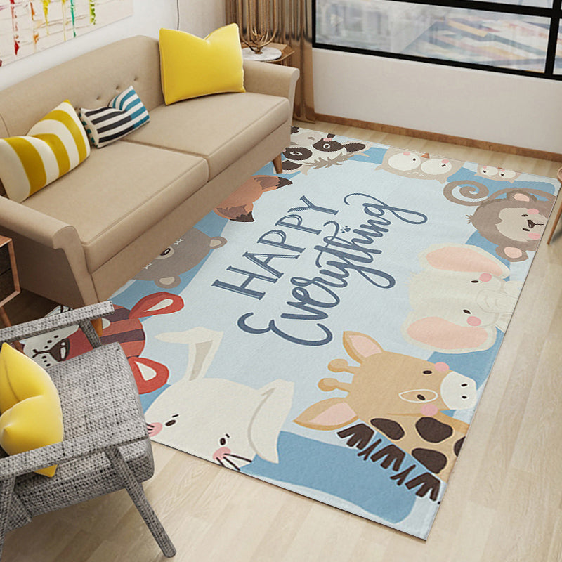 Kids Style Nursery Rug Multi Color Animal Carpet with Script Synthetics Non-Slip Backing Stain Resistant Rug Clearhalo 'Area Rug' 'Rug' 1927702