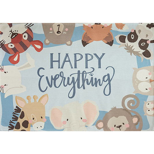 Kids Style Nursery Rug Multi Color Animal Carpet with Script Synthetics Non-Slip Backing Stain Resistant Rug
