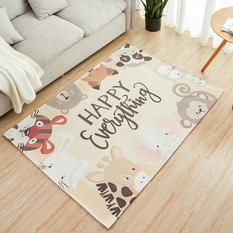 Kids Style Nursery Rug Multi Color Animal Carpet with Script Synthetics Non-Slip Backing Stain Resistant Rug Beige Clearhalo 'Area Rug' 'Rug' 1927707