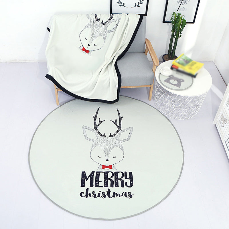Cute Kids Indoor Rug Light Color Animal Rug with Words Anti-Slip Backing Pet Friendly Carpet White Clearhalo 'Area Rug' 'Rug' 1927738