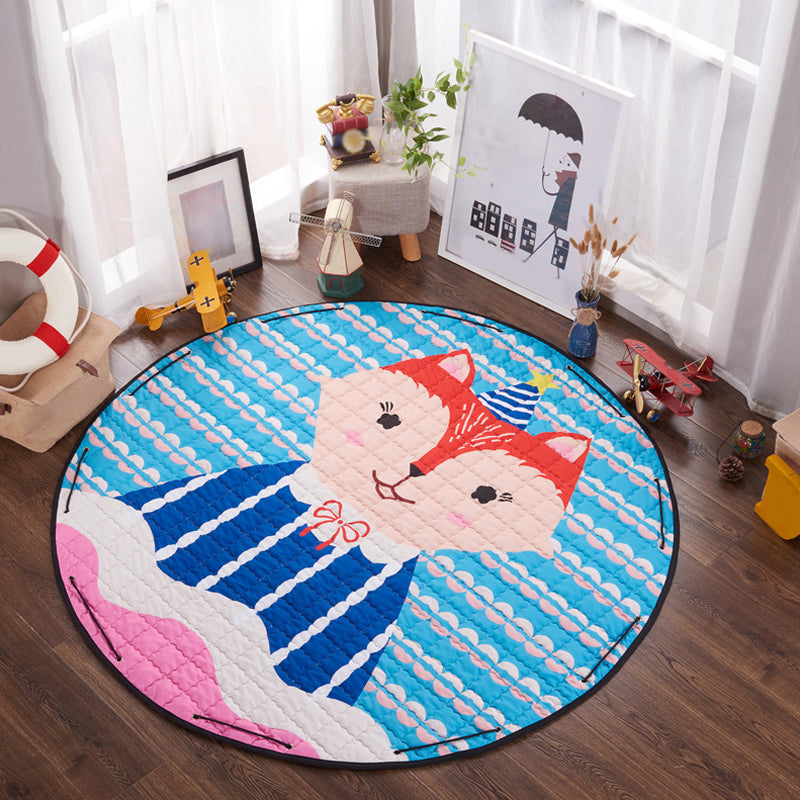 Kids Animal Area Rug Multicolor Cotton Carpet Stain-Proof Pet Friendly Rug for Child Bedroom Sky Blue 4'11" x 4'11" Clearhalo 'Area Rug' 'Rug' 1927748
