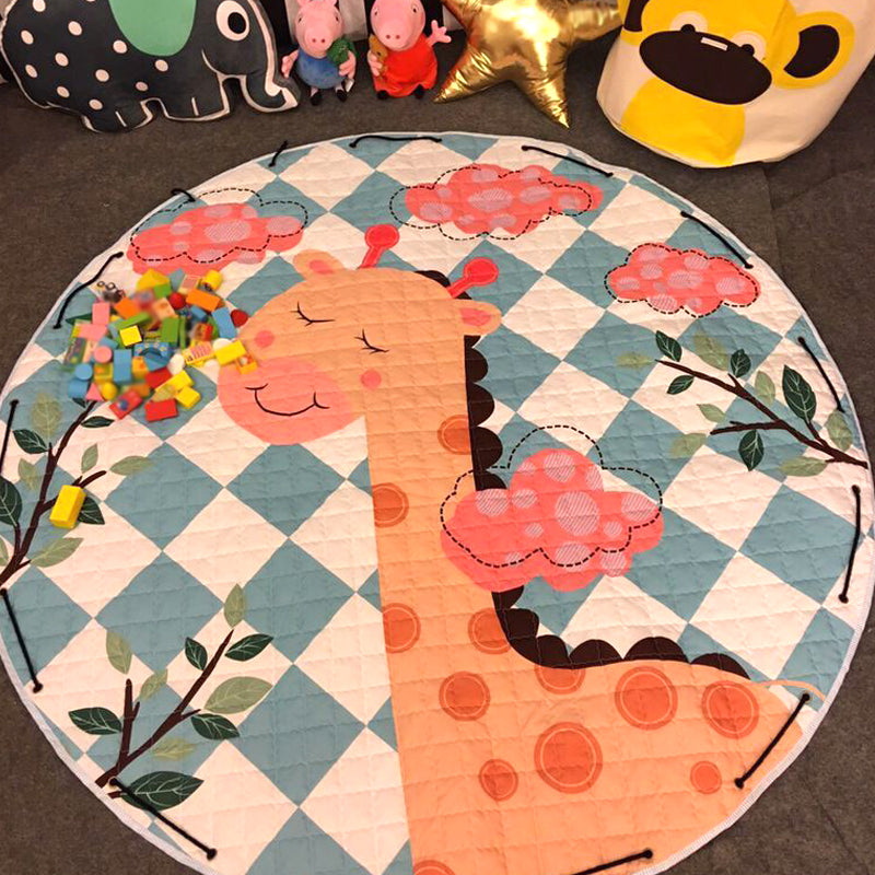 Multi Color Animal Rug Cotton Cartoon Area Carpet Non-Slip Easy Care Rug for Kids Bedroom Yellow-Red 4'11" x 4'11" Clearhalo 'Area Rug' 'Rug' 1927784