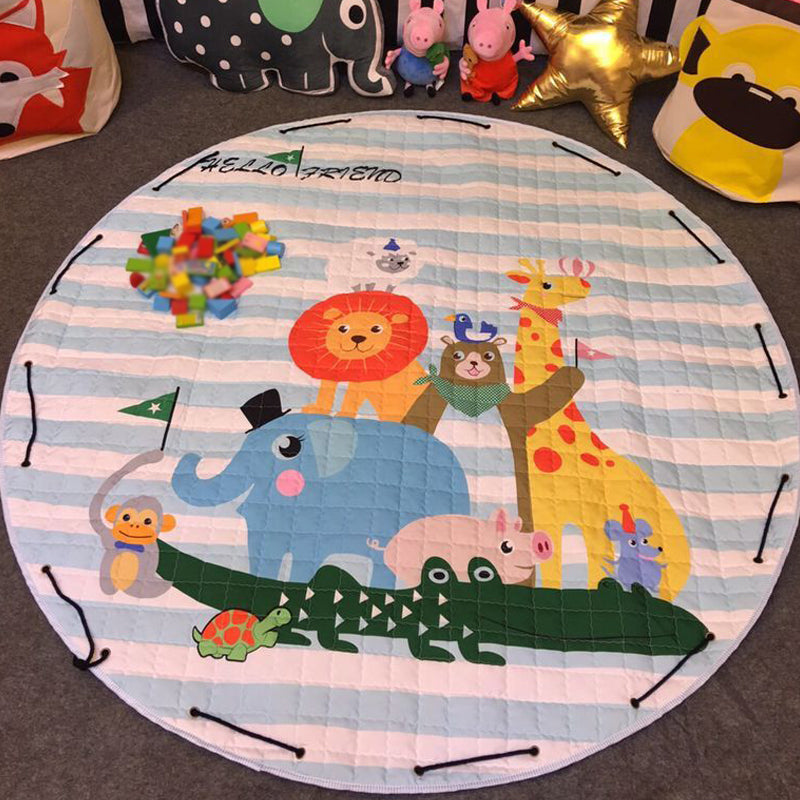 Multi Color Animal Rug Cotton Cartoon Area Carpet Non-Slip Easy Care Rug for Kids Bedroom Royal Blue 4'11" x 4'11" Clearhalo 'Area Rug' 'Rug' 1927786