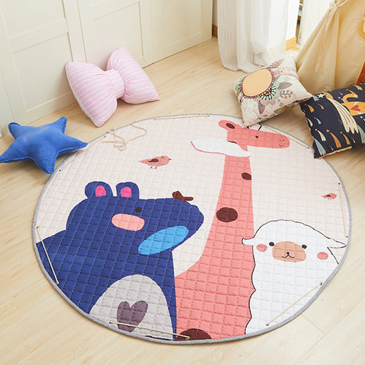 Multi Color Animal Rug Cotton Cartoon Area Carpet Non-Slip Easy Care Rug for Kids Bedroom Blue 4'11" x 4'11"