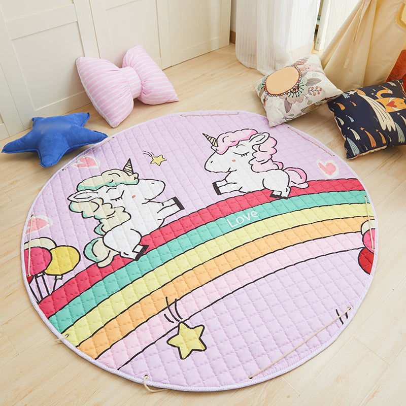 Multi Color Animal Rug Cotton Cartoon Area Carpet Non-Slip Easy Care Rug for Kids Bedroom Pink 4'11" x 4'11" Clearhalo 'Area Rug' 'Rug' 1927790