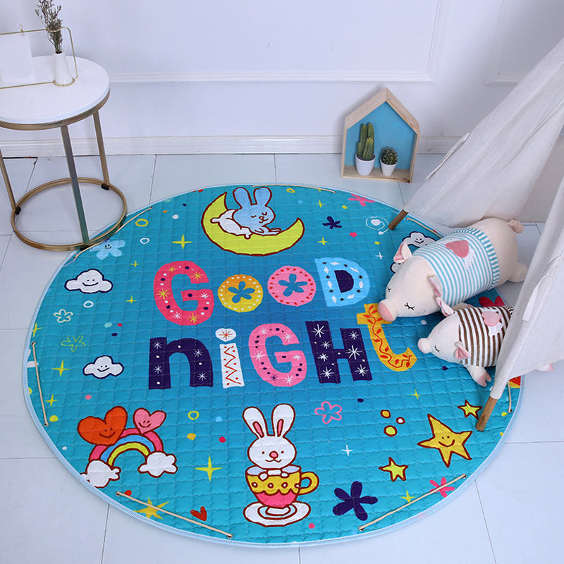 Cute Cartoon Indoor Rug Multicolor Animal Pattern Rug Washable Pet Friendly Anti-Slip Carpet for Nursery Blue 4'11" x 4'11" Clearhalo 'Area Rug' 'Rug' 1927791