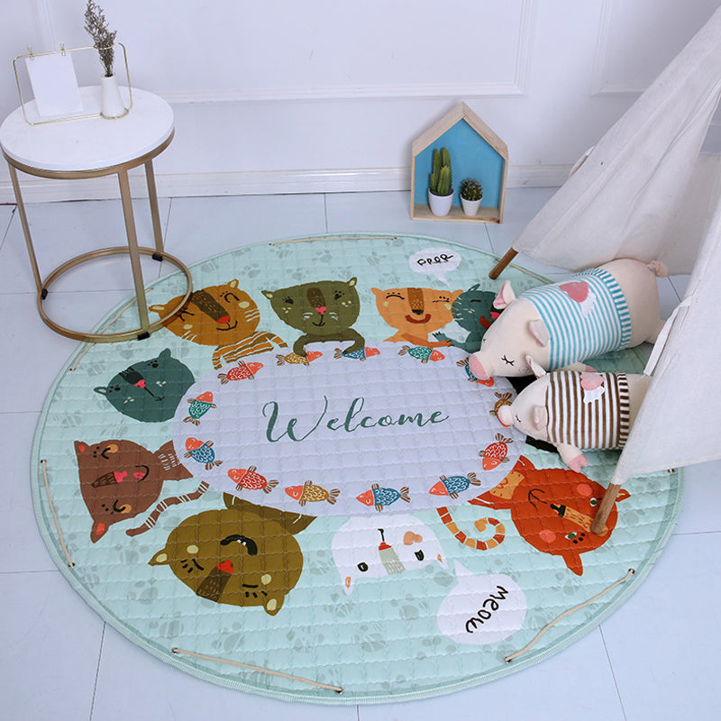 Cute Cartoon Indoor Rug Multicolor Animal Pattern Rug Washable Pet Friendly Anti-Slip Carpet for Nursery Light Green 4'11" x 4'11" Clearhalo 'Area Rug' 'Rug' 1927794