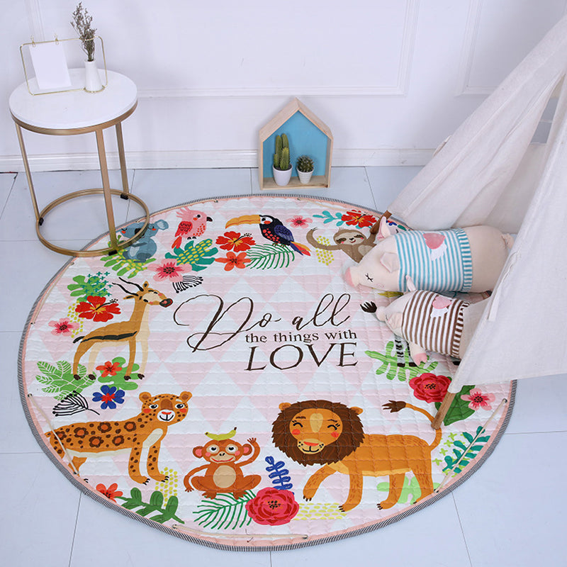 Cute Cartoon Indoor Rug Multicolor Animal Pattern Rug Washable Pet Friendly Anti-Slip Carpet for Nursery Yellow-Red 4'11" x 4'11" Clearhalo 'Area Rug' 'Rug' 1927795