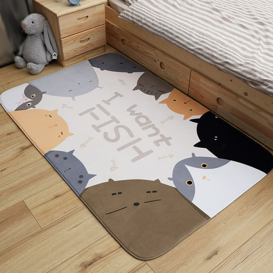 Cheerful Animal Rug with Inspiring Words Multi-Colored Cartoon Carpet Polyester Non-Slip Rug for Child Room Ivory