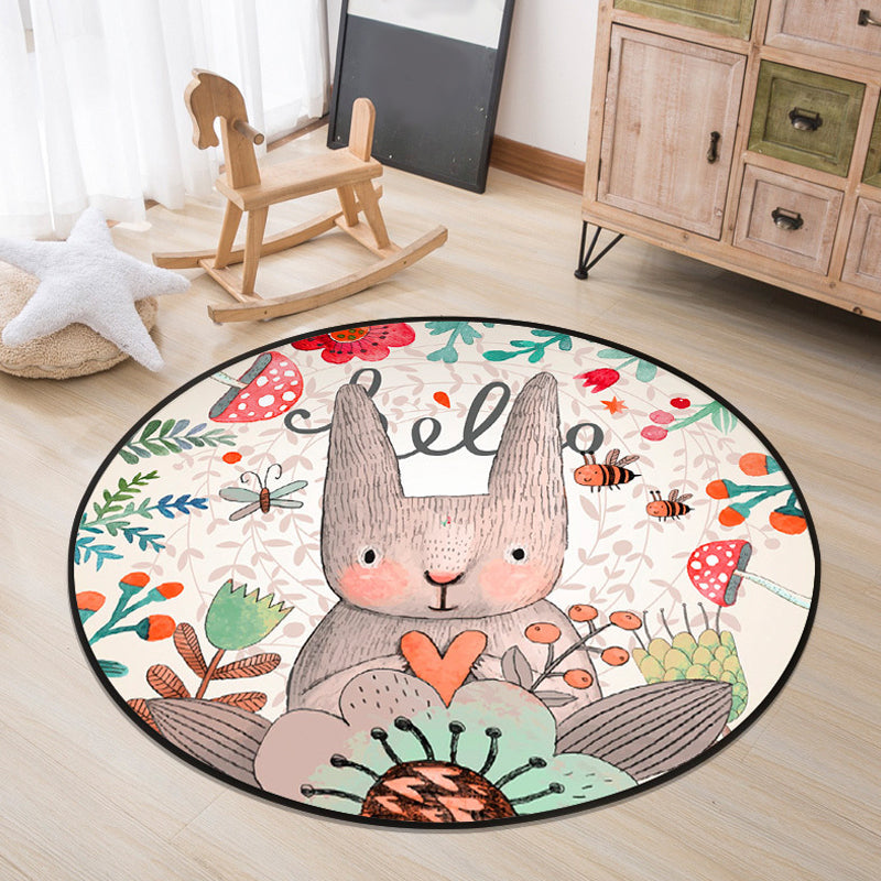 Cartoon Baby Room Rug Multi Color Animal in the Woods Carpet Polypropylene Stain Resistant Rug Ivory Clearhalo 'Area Rug' 'Rug' 1927826
