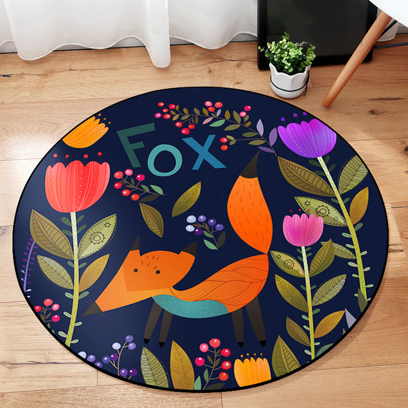 Cartoon Baby Room Rug Multi Color Animal in the Woods Carpet Polypropylene Stain Resistant Rug Navy Clearhalo 'Area Rug' 'Rug' 1927827