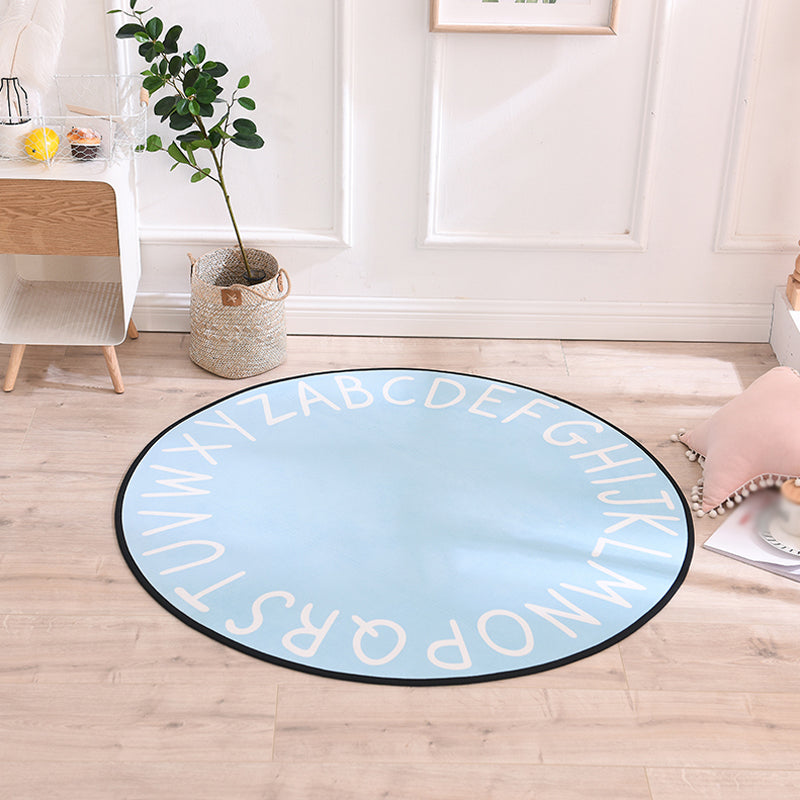 Pastel Alphabet Rug Synthetics Kids Area Carpet Anti-Slip Backing Rug for Childrens Bedroom Blue Clearhalo 'Area Rug' 'Rug' 1927851