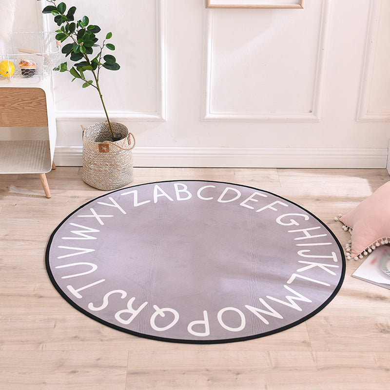 Pastel Alphabet Rug Synthetics Kids Area Carpet Anti-Slip Backing Rug for Childrens Bedroom Grey Clearhalo 'Area Rug' 'Rug' 1927853