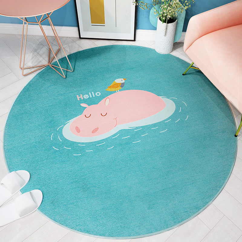 Cartoon Kids Room Rug Soft Color Wild Animal Rug Synthetics Anti-Slip Backing Area Carpet Lake Blue Clearhalo 'Area Rug' 'Rug' 1927903