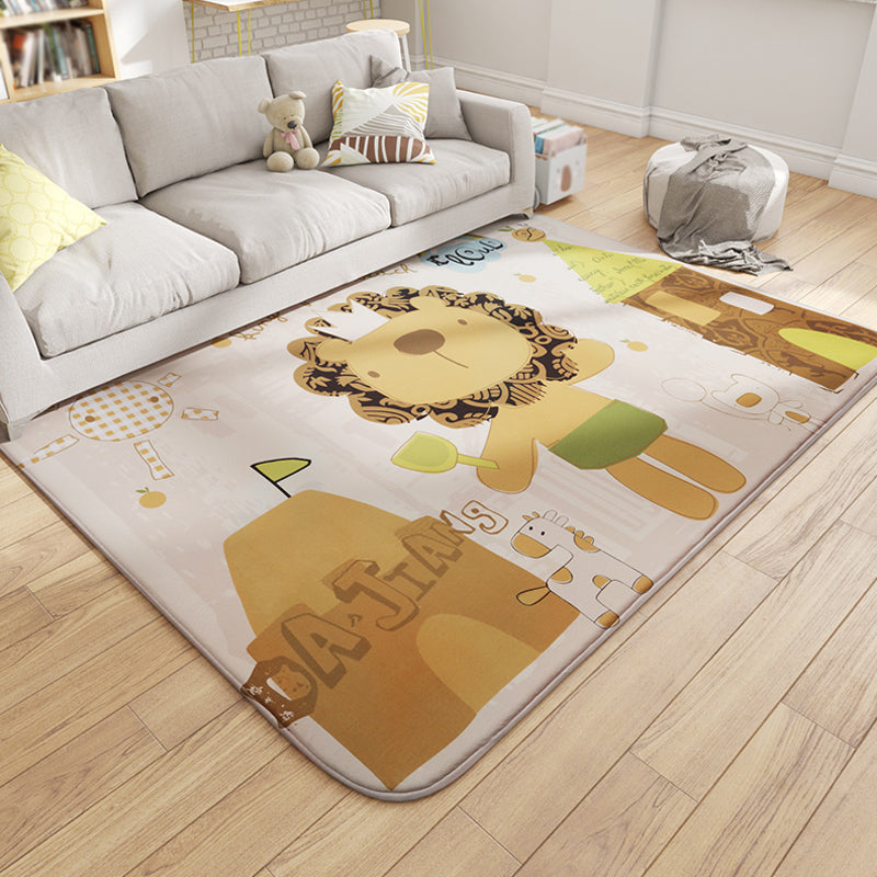 Multicolor Wild Animal Rug with Scripts Polyester Cartoon Carpet Pet Friendly Non-Slip Backing Rug for Child Room Yellow-Red Clearhalo 'Area Rug' 'Rug' 1927906