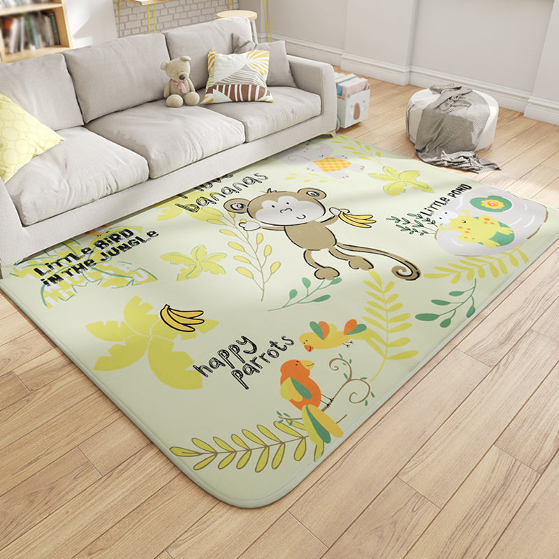 Multicolor Wild Animal Rug with Scripts Polyester Cartoon Carpet Pet Friendly Non-Slip Backing Rug for Child Room Yellow Clearhalo 'Area Rug' 'Rug' 1927911