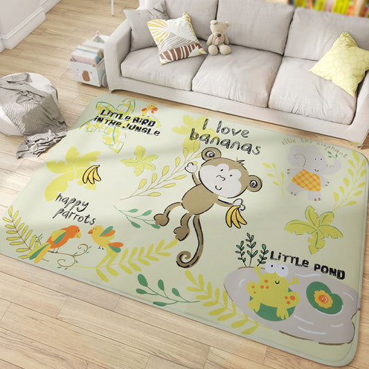 Multicolor Wild Animal Rug with Scripts Polyester Cartoon Carpet Pet Friendly Non-Slip Backing Rug for Child Room