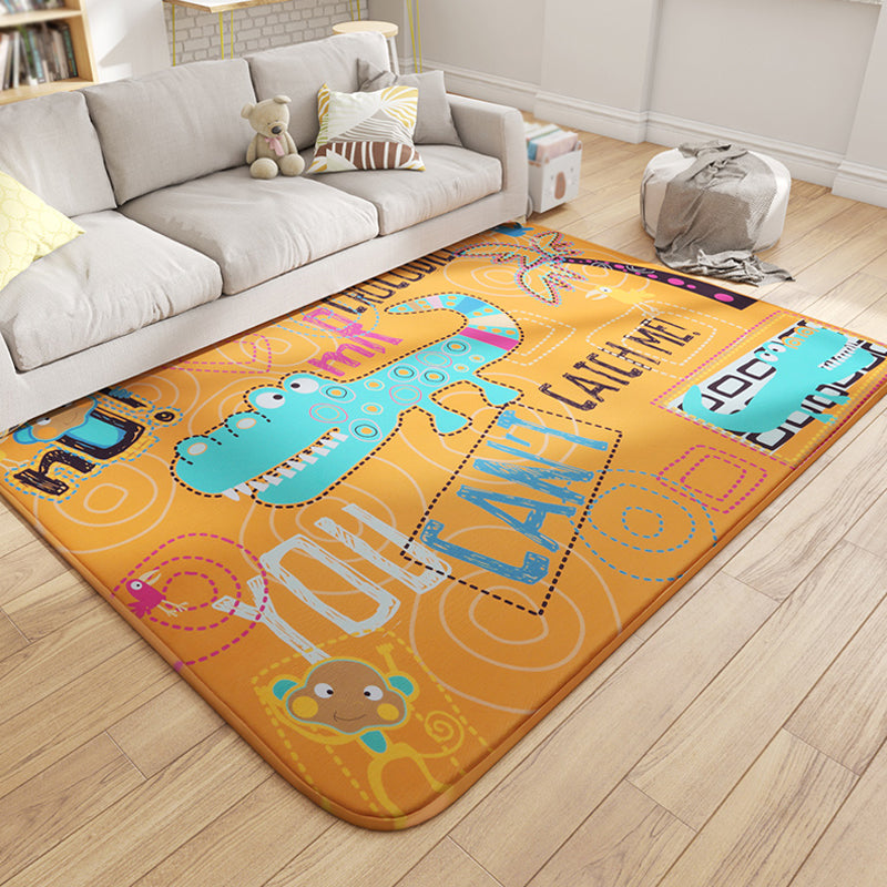 Multicolor Wild Animal Rug with Scripts Polyester Cartoon Carpet Pet Friendly Non-Slip Backing Rug for Child Room Blue Clearhalo 'Area Rug' 'Rug' 1927913