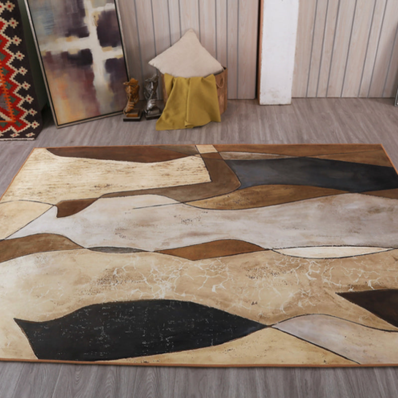 Unique Abstract Figure Rug Gold Novelty Area Carpet Polypropylene Stain ...
