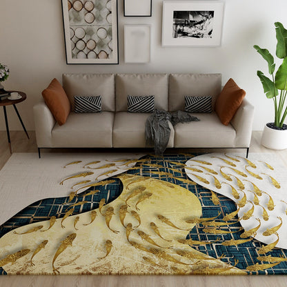 Novelty Dark Color Chinoiserie Rug Polypropylene Shoal of Fishes Pattern Carpet Anti-Slip Rug for Home Decoration Blue Clearhalo 'Area Rug' 'Rug' 1928029
