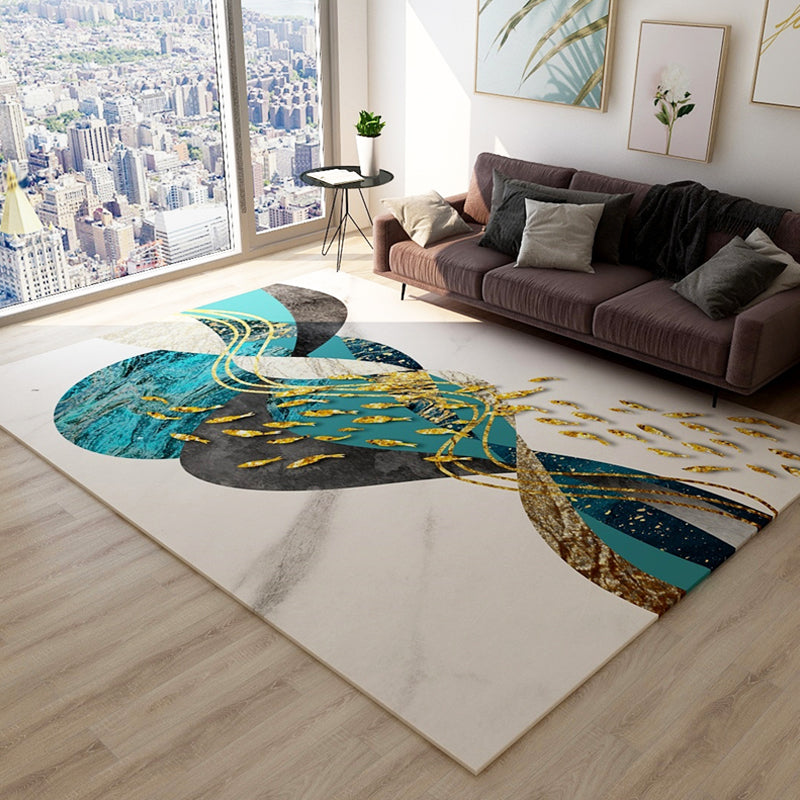 Novelty Dark Color Chinoiserie Rug Polypropylene Shoal of Fishes Pattern Carpet Anti-Slip Rug for Home Decoration Green Clearhalo 'Area Rug' 'Rug' 1928034
