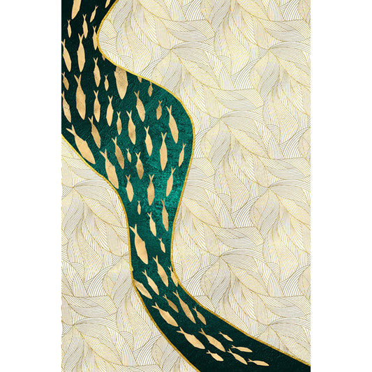 Dark Leaf Print Rug with River Cluster Fishes Polyester Asian Style Carpet Stain Resistant Rug for Living Room Clearhalo 'Area Rug' 'Rug' 1928037