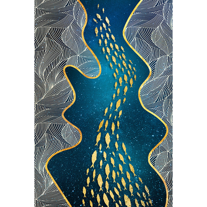 Dark Leaf Print Rug with River Cluster Fishes Polyester Asian Style Carpet Stain Resistant Rug for Living Room Clearhalo 'Area Rug' 'Rug' 1928043