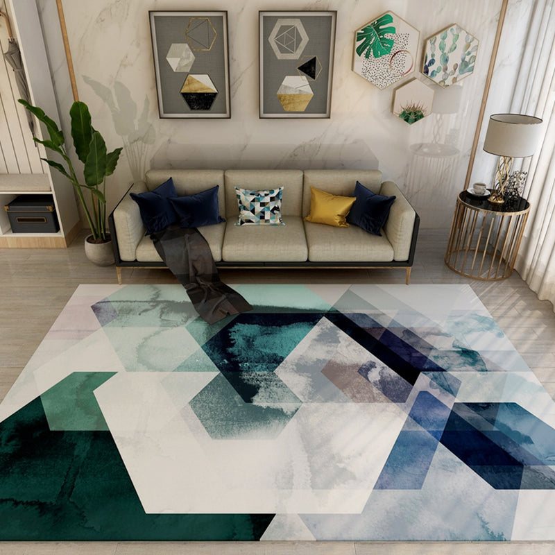 Creative Overlapping Geometric Rug Multicolored Contemporary Rug Polypropylene Non-Slip Backing Carpet for Home Green Clearhalo 'Area Rug' 'Rug' 1928047