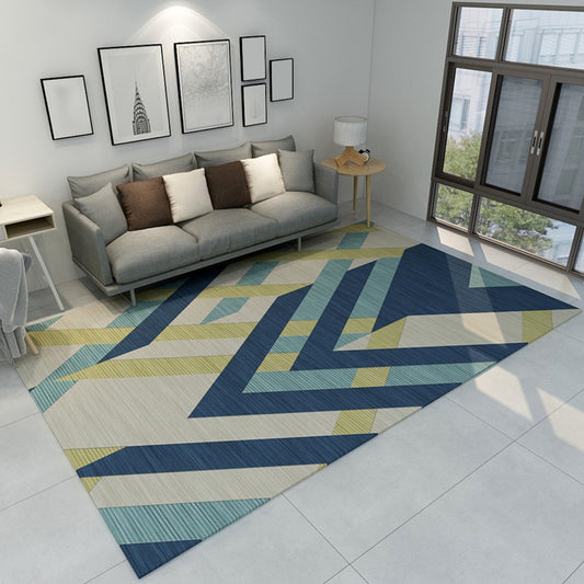 Unusual Seamless Geometric Shapes Rug Multicolor Contemporary Rug Polyester Non-Slip Backing Carpet for Home Decor Blue
