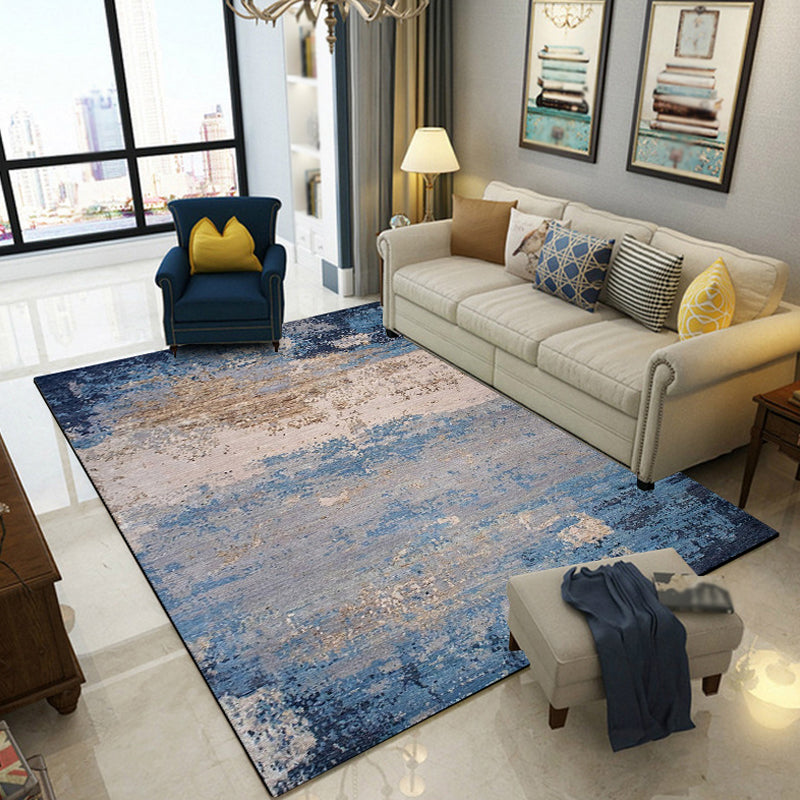 Modern Abstract Rug Blue Polyester Machine Washable Non-Slip Backing Pet Friendly Indoor Rug Blue Clearhalo 'Area Rug' 'Rug' 1928144