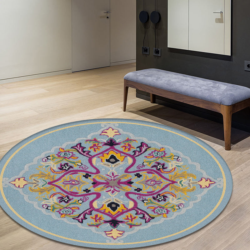 Moroccan Medallion Pattern Rug Multi Color Polypropylene Rug Anti-Slip Backing Pet Friendly Washable Carpet for Bedroom Lake Blue Clearhalo 'Area Rug' 'Moroccan' 'Rugs' Rug' 1928161