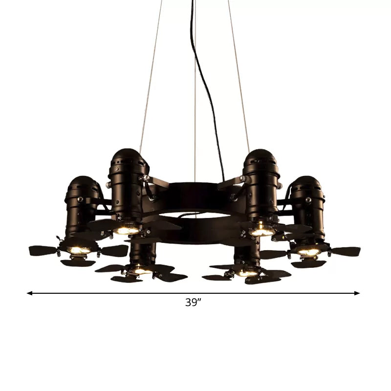 Metallic Black Finish Hanging Light Fixture Shaded 6 Lights Vintage Style Chandelier Light Fixture Clearhalo 'Cast Iron' 'Ceiling Lights' 'Chandeliers' 'Industrial Chandeliers' 'Industrial' 'Metal' 'Middle Century Chandeliers' 'Rustic Chandeliers' 'Tiffany' Lighting' 1928458