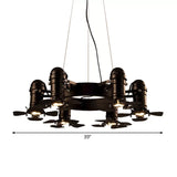 Metallic Black Finish Hanging Light Fixture Shaded 6 Lights Vintage Style Chandelier Light Fixture Clearhalo 'Cast Iron' 'Ceiling Lights' 'Chandeliers' 'Industrial Chandeliers' 'Industrial' 'Metal' 'Middle Century Chandeliers' 'Rustic Chandeliers' 'Tiffany' Lighting' 1928458
