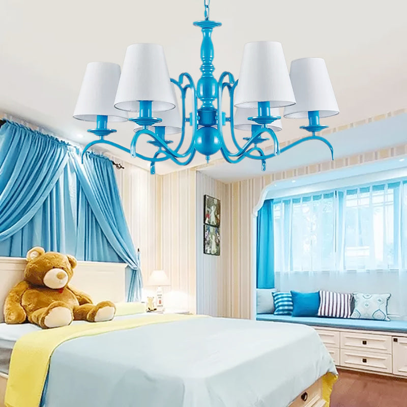 Six Lights Bucket Shade Chandelier Nautical Fabric Pendant Lamp in Blue for Living Room Clearhalo 'Ceiling Lights' 'Chandeliers' Lighting' options 192888