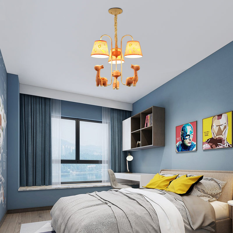 Animal Giraffe Chandelier Light with Fabric Shade Metal 3 Heads Hanging Light for Kindergarten Clearhalo 'Ceiling Lights' 'Chandeliers' Lighting' options 192969