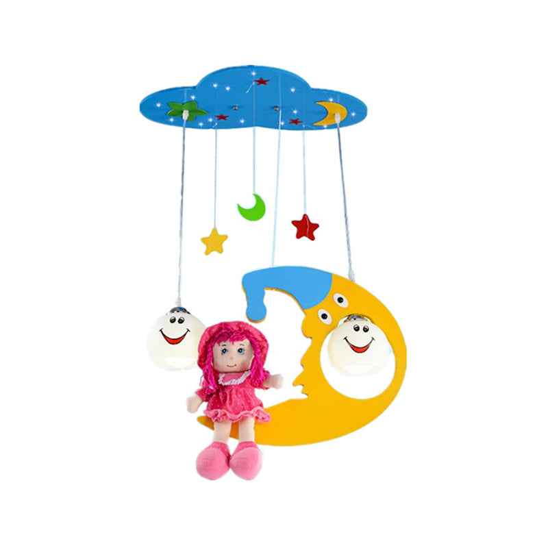 Metal Moon Pendant Light with Little Girl Nursing Room Lovely Hanging Light in Blue Clearhalo 'Ceiling Lights' 'Close To Ceiling Lights' 'Glass shade' 'Glass' 'Pendant Lights' 'Pendants' Lighting' 193163