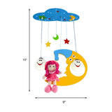 Metal Moon Pendant Light with Little Girl Nursing Room Lovely Hanging Light in Blue Clearhalo 'Ceiling Lights' 'Close To Ceiling Lights' 'Glass shade' 'Glass' 'Pendant Lights' 'Pendants' Lighting' 193164