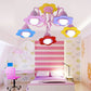 Five Lights Flower Chandelier Lovely Metal Multi-Colored Pendant Light for Kindergarten Pink Clearhalo 'Ceiling Lights' 'Close To Ceiling Lights' 'Close to ceiling' 'Semi-flushmount' Lighting' 193166