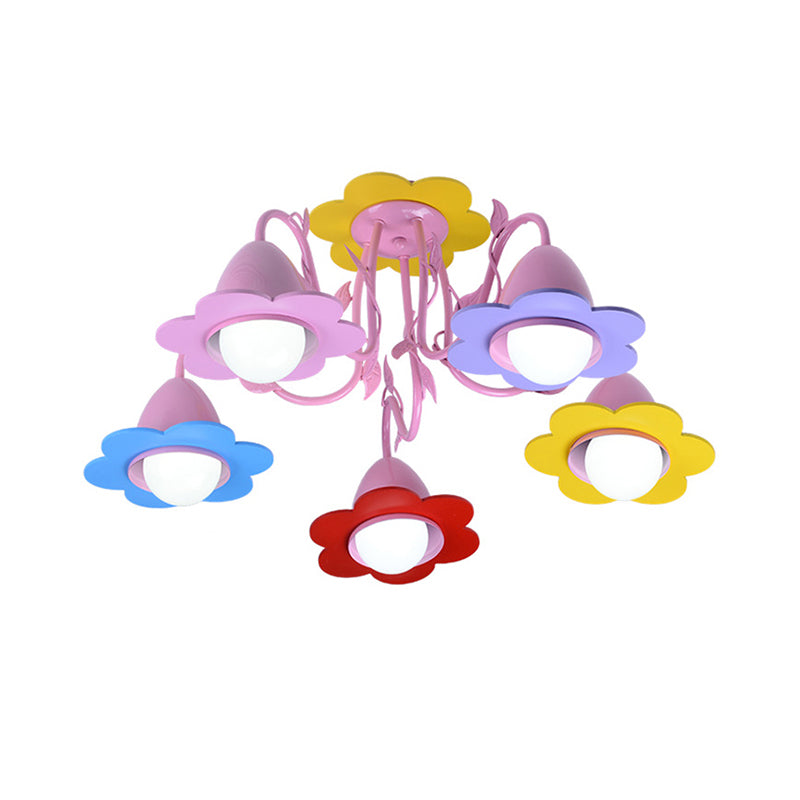 Five Lights Flower Chandelier Lovely Metal Multi-Colored Pendant Light for Kindergarten Clearhalo 'Ceiling Lights' 'Close To Ceiling Lights' 'Close to ceiling' 'Semi-flushmount' Lighting' 193168