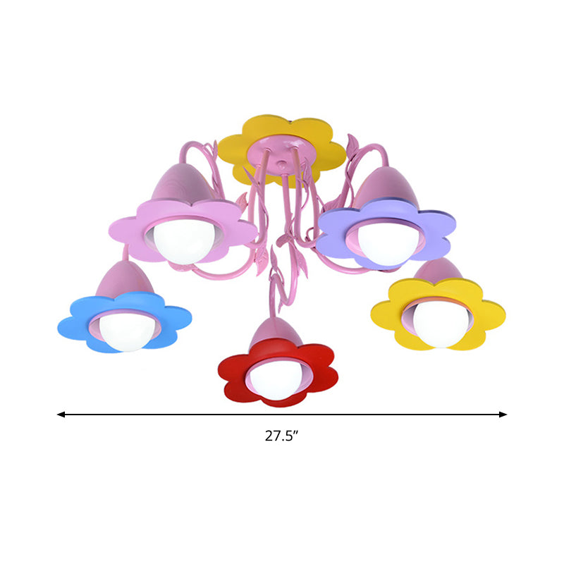 Five Lights Flower Chandelier Lovely Metal Multi-Colored Pendant Light for Kindergarten Clearhalo 'Ceiling Lights' 'Close To Ceiling Lights' 'Close to ceiling' 'Semi-flushmount' Lighting' 193169