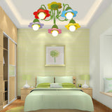 Five Lights Flower Chandelier Lovely Metal Multi-Colored Pendant Light for Kindergarten Green Clearhalo 'Ceiling Lights' 'Close To Ceiling Lights' 'Close to ceiling' 'Semi-flushmount' Lighting' 193170