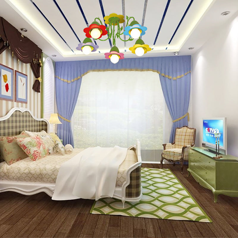 Five Lights Flower Chandelier Lovely Metal Multi-Colored Pendant Light for Kindergarten Clearhalo 'Ceiling Lights' 'Close To Ceiling Lights' 'Close to ceiling' 'Semi-flushmount' Lighting' 193171
