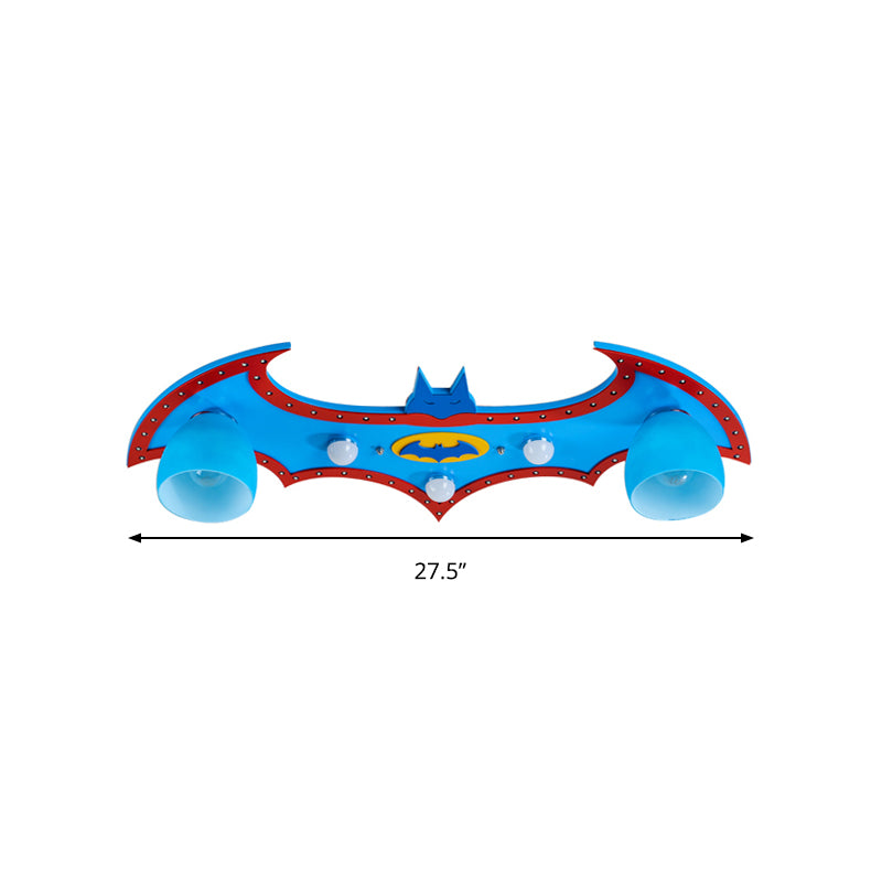 Cartoon Bat Flush Mount Light Wood Blue Finish Ceiling Lamp for Boys Bedroom Clearhalo 'Ceiling Lights' 'Close To Ceiling Lights' 'Close to ceiling' 'Flush mount' Lighting' 193186