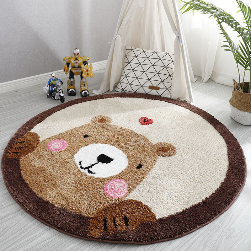 Light Color Baby Room Rug Cartoon Animal Area Carpet Polypropylene Pet Friendly Anti-Slip Rug Brown Clearhalo 'Area Rug' 'Rug' 1931998