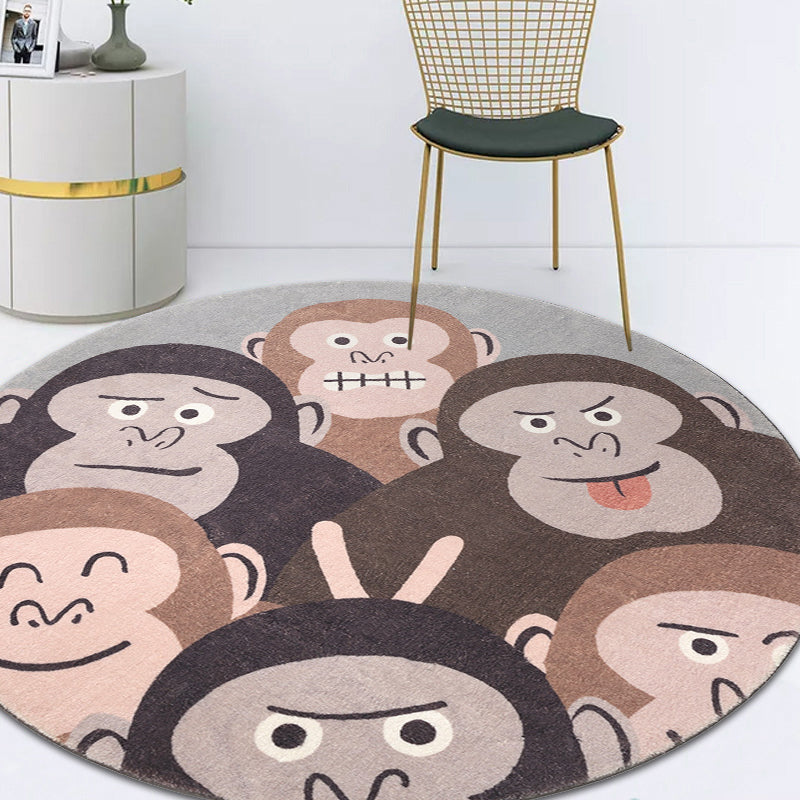 Brown Cartoon Style Rug SyntheticsOrangutans Making Faces Carpet Anti-Slip Backing Rug for Kids Room Clearhalo 'Area Rug' 'Rug' 1932000