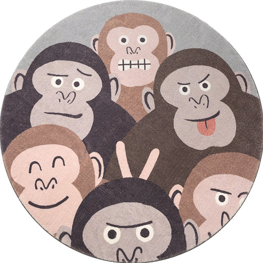 Brown Cartoon Style Rug SyntheticsOrangutans Making Faces Carpet Anti-Slip Backing Rug for Kids Room Clearhalo 'Area Rug' 'Rug' 1932001